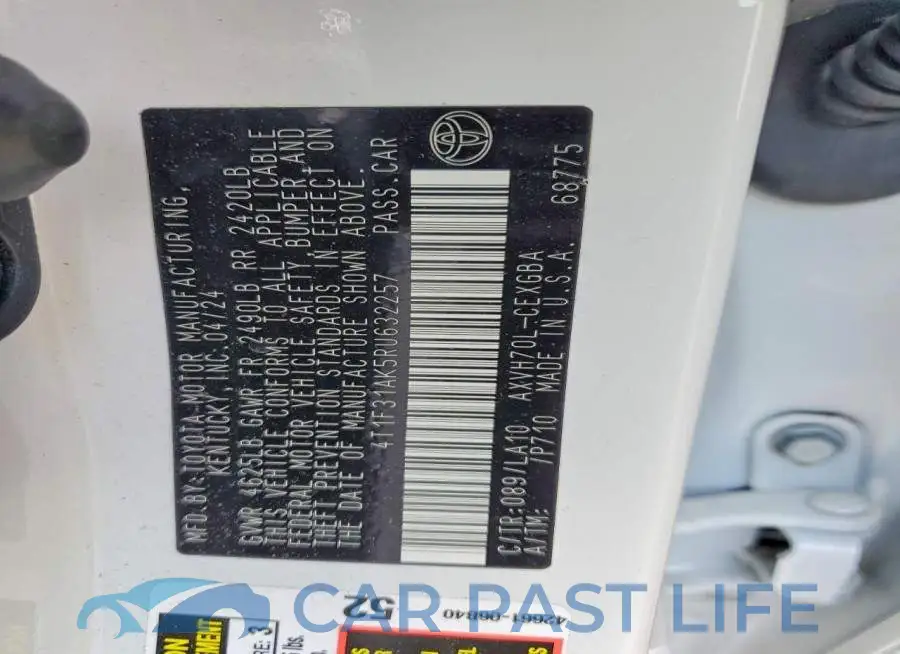 4T1F31AK5RU632257# 12