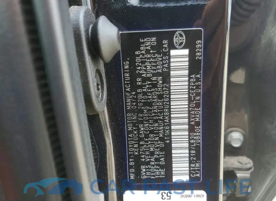 4T1K61AK8RU262072# 12