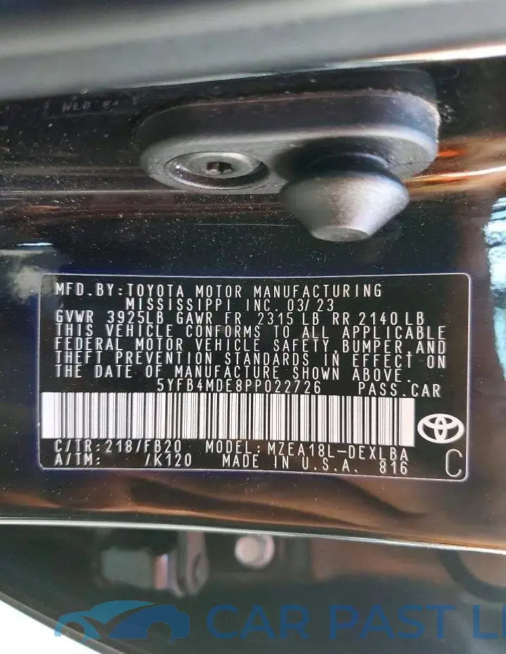 5YFB4MDE8PP022726# 12