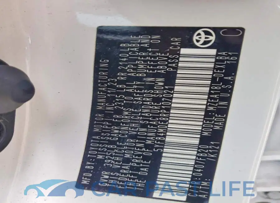 5YFB4MDE8RP107021# 12