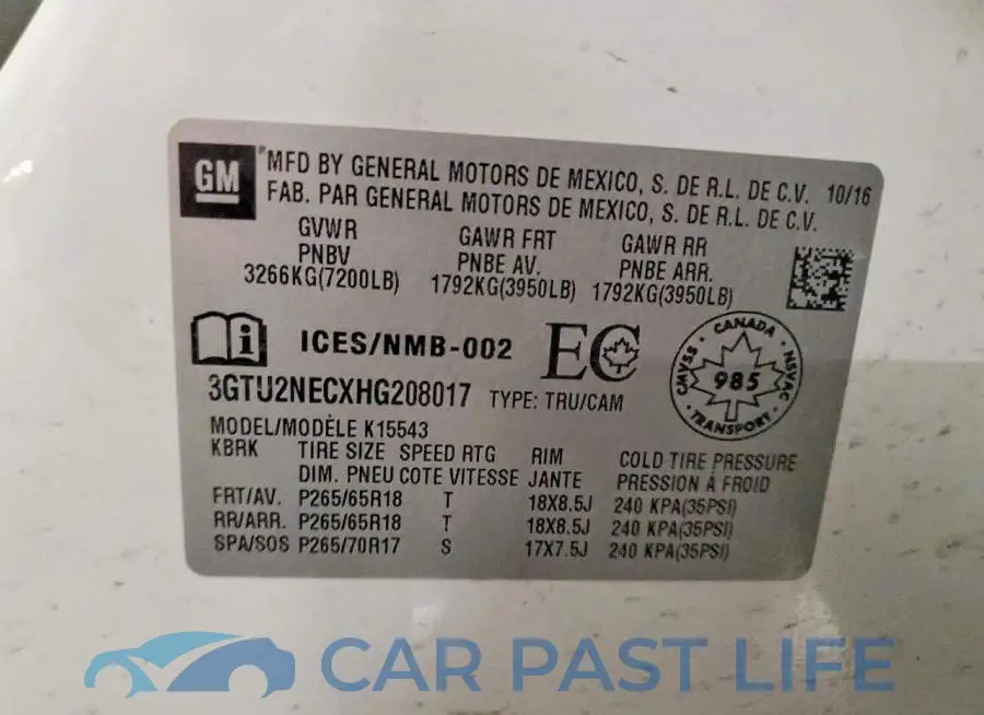 3GTU2NECXHG208017# 12