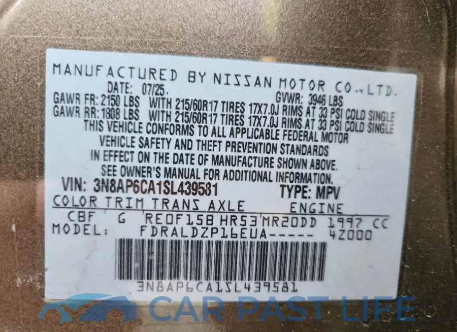 3N8AP6CA1SL439581# 14