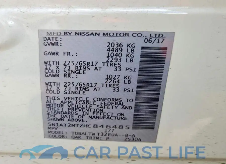 5N1AT2MT2HC846485# 12