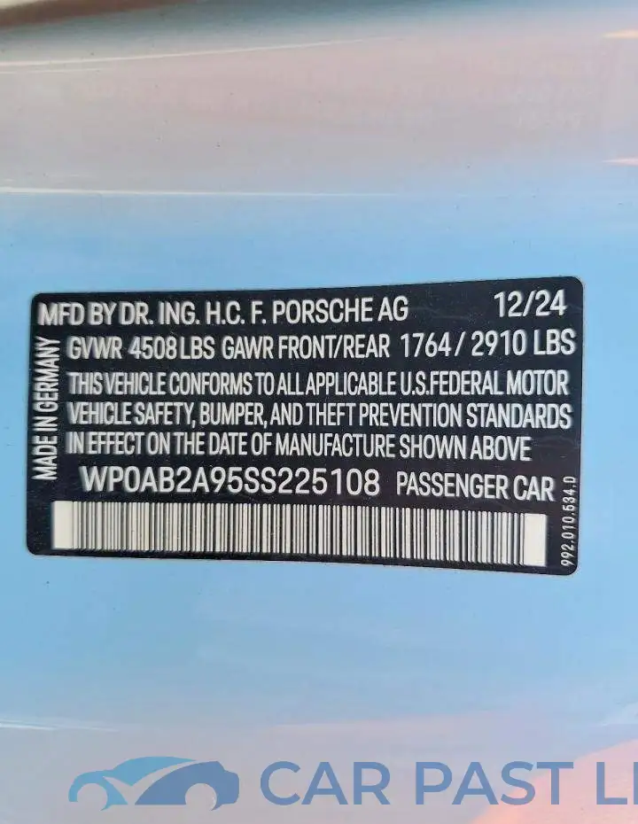 WP0AB2A95SS225108# 12