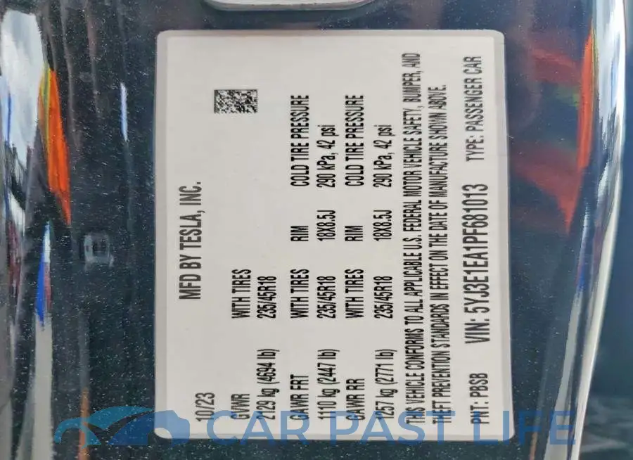 5YJ3E1EA1PF681013# 13
