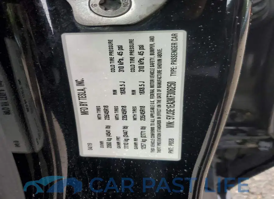 5YJ3E1EA3KF306250# 12