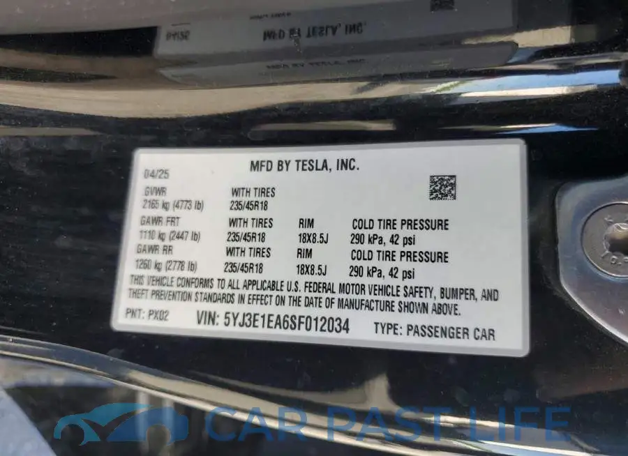 5YJ3E1EA6SF012034# 12