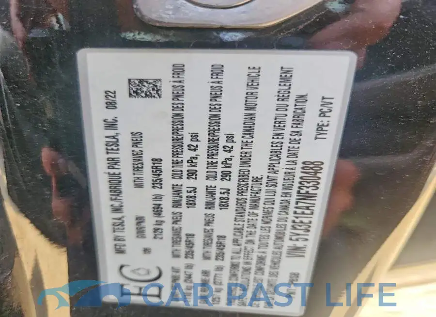 5YJ3E1EA7NF330488# 12