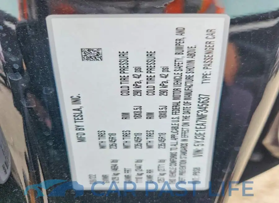 5YJ3E1EA7NF345637# 12