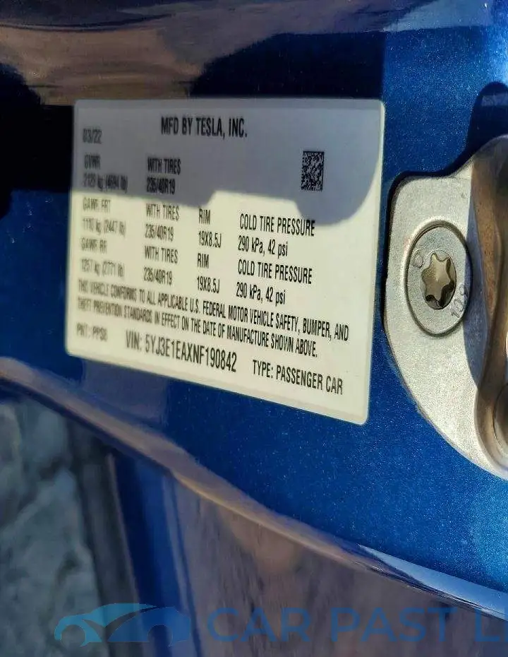5YJ3E1EAXNF190842# 12