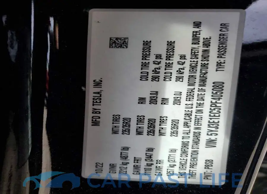 5YJ3E1EC5PF405080# 12