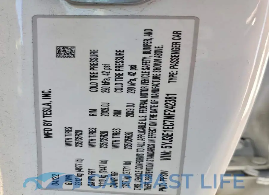 5YJ3E1EC7NF242381# 12