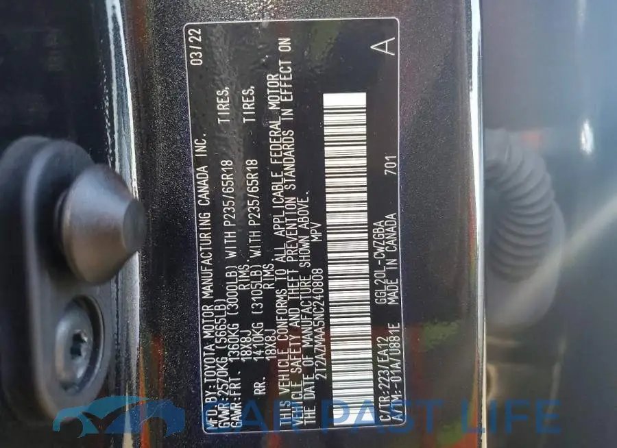 2T2AZMAA5NC240808# 14