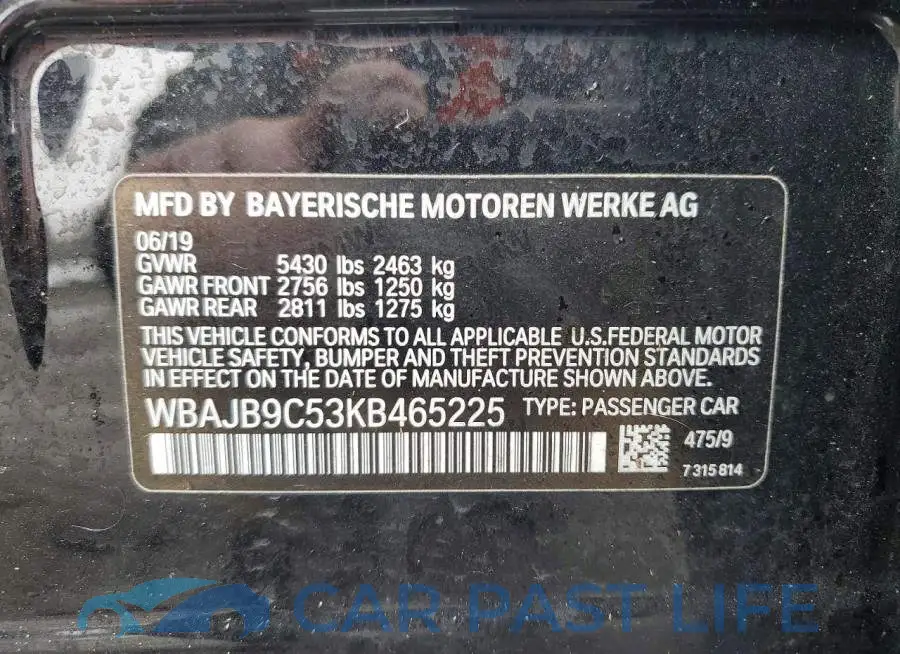 WBAJB9C53KB465225# 12