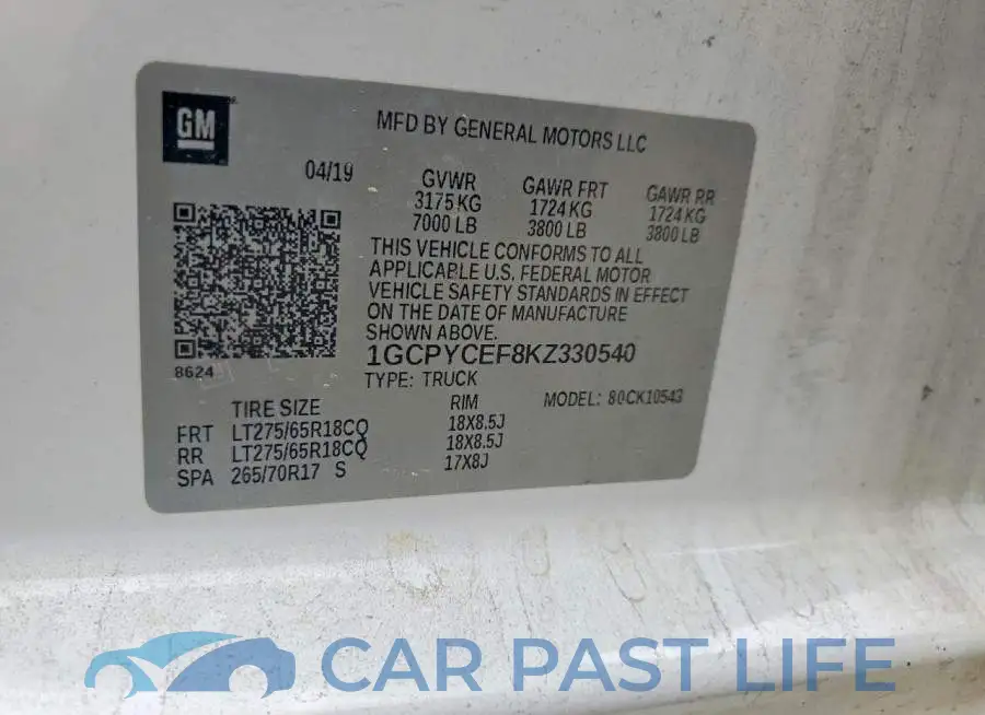 1GCPYCEF8KZ330540# 12
