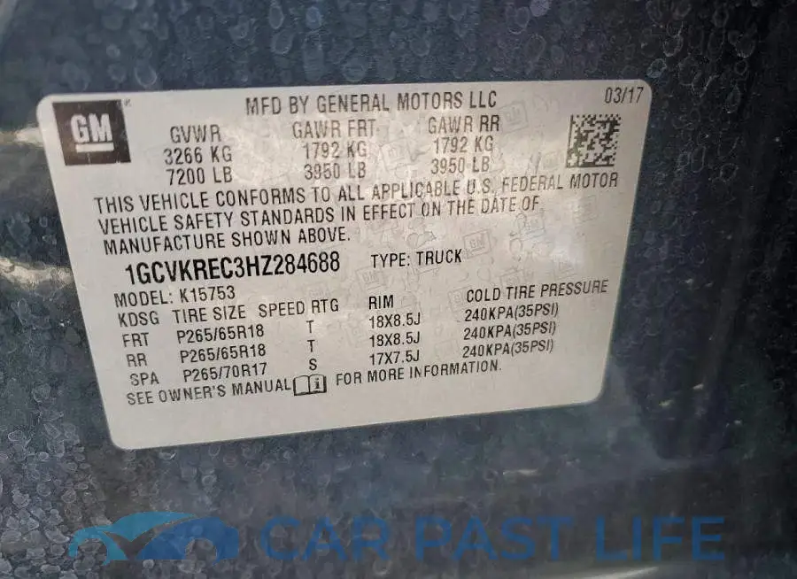 1GCVKREC3HZ284688# 13