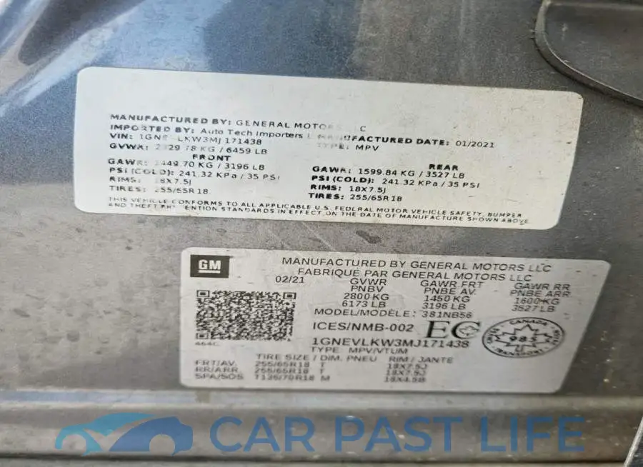 1GNEVLKW3MJ171438# 14