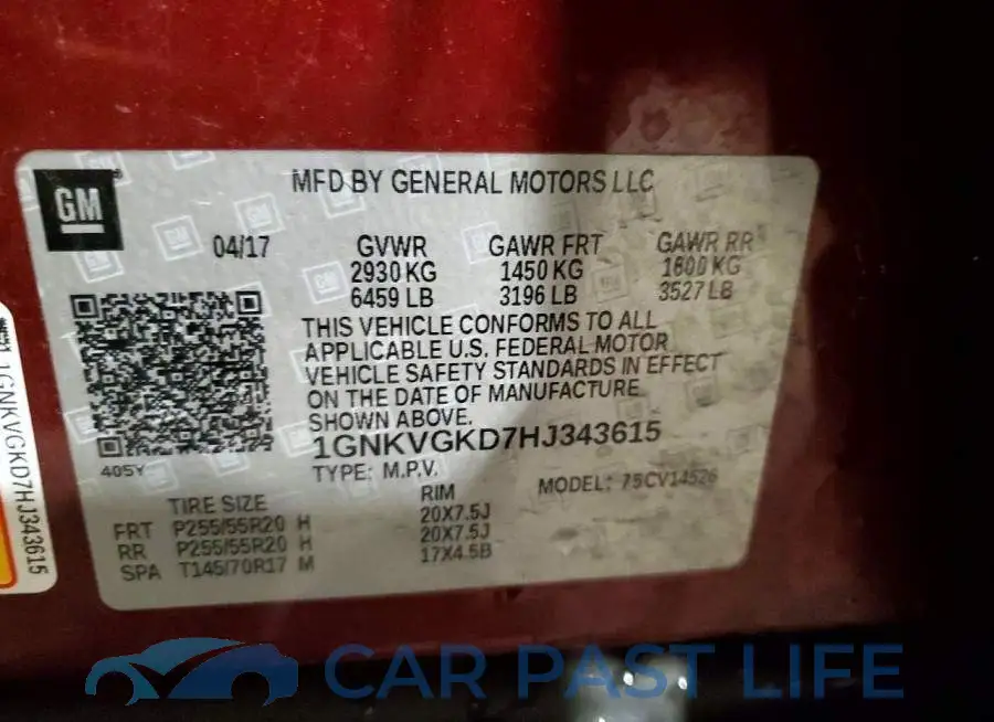 1GNKVGKD7HJ343615# 13