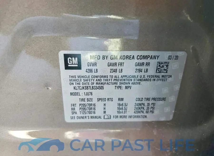 KL7CJKSB7LB334505# 13