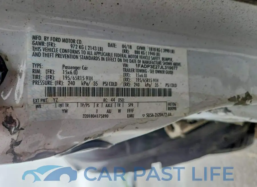 1FADP3E27JL310077# 13