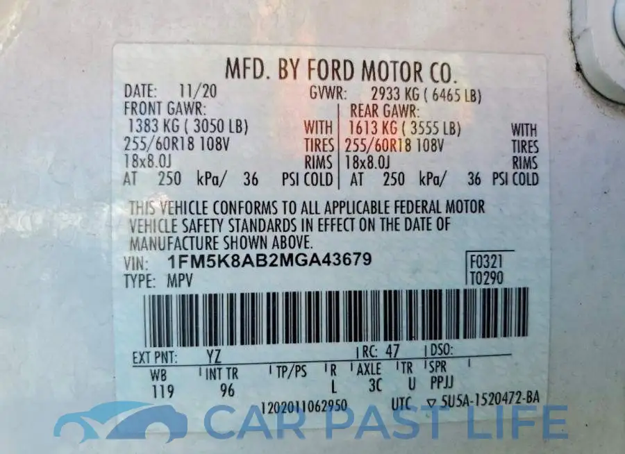 1FM5K8AB2MGA43679# 13