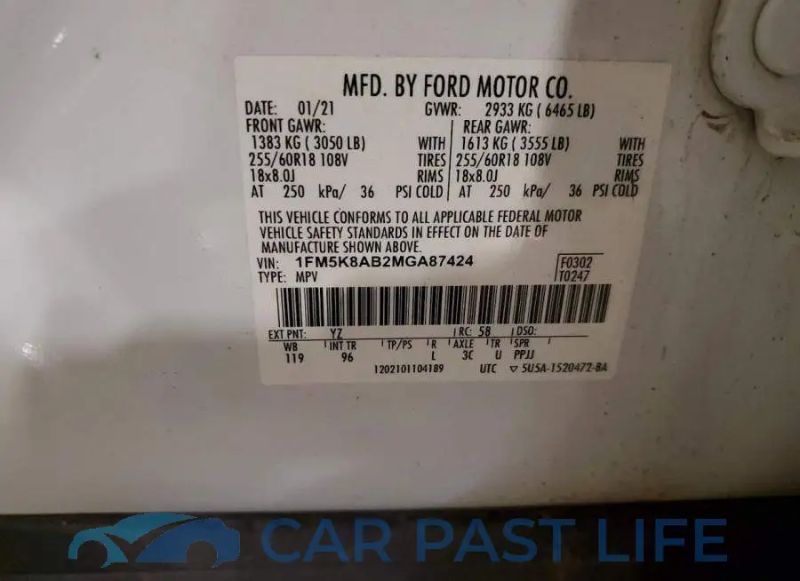 1FM5K8AB2MGA87424# 13