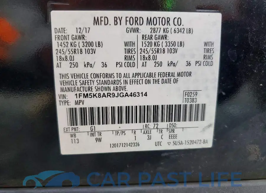1FM5K8AR9JGA46314# 12