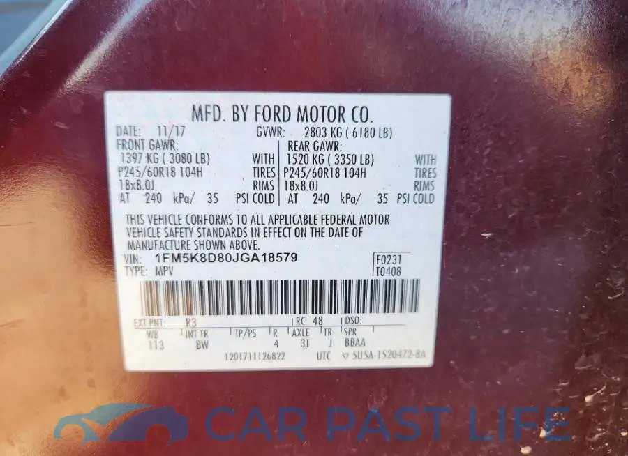 1FM5K8D80JGA18579# 13