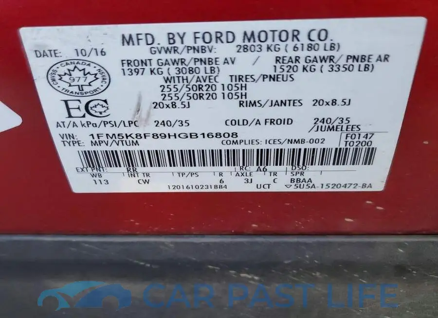 1FM5K8F89HGB16808# 13