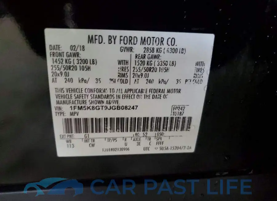 1FM5K8GT9JGB08247# 12