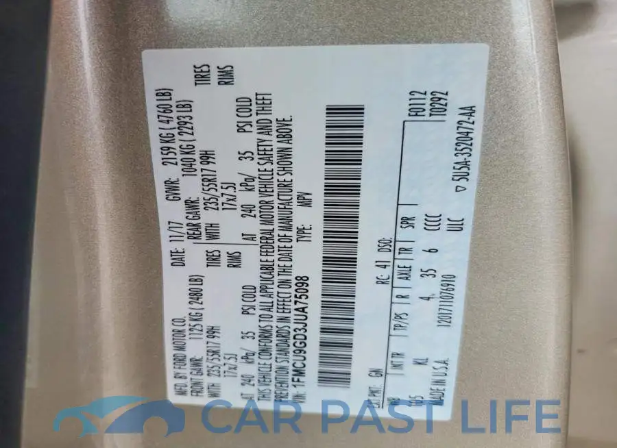 1FMCU9GD3JUA75098# 12