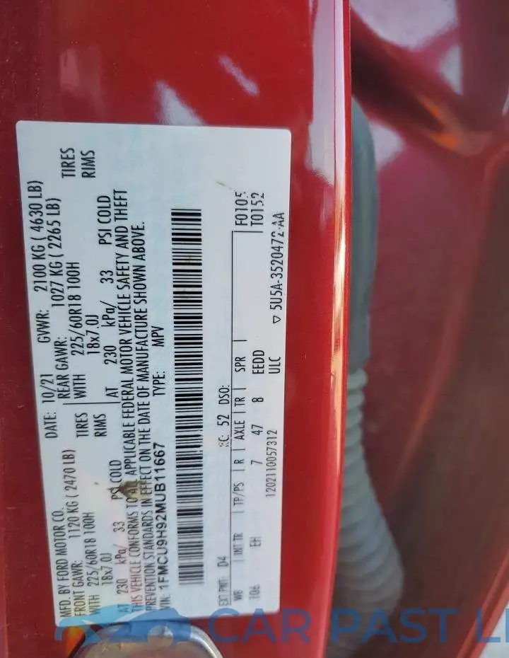 1FMCU9H92MUB11667# 13