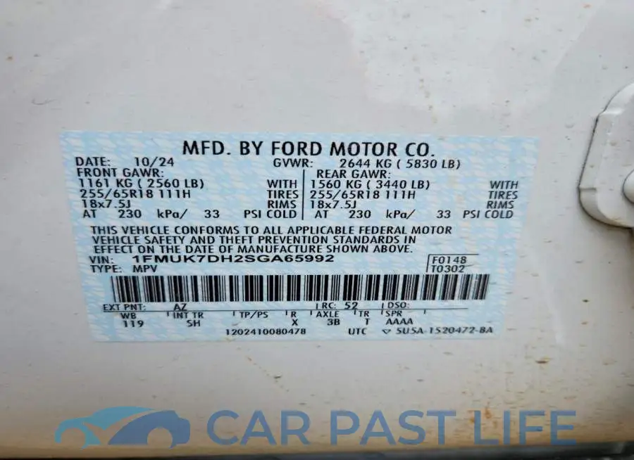 1FMUK7DH2SGA65992# 13