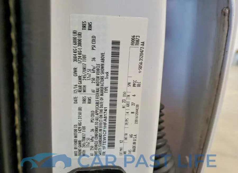 1FTEW1CF1HFA81741# 12
