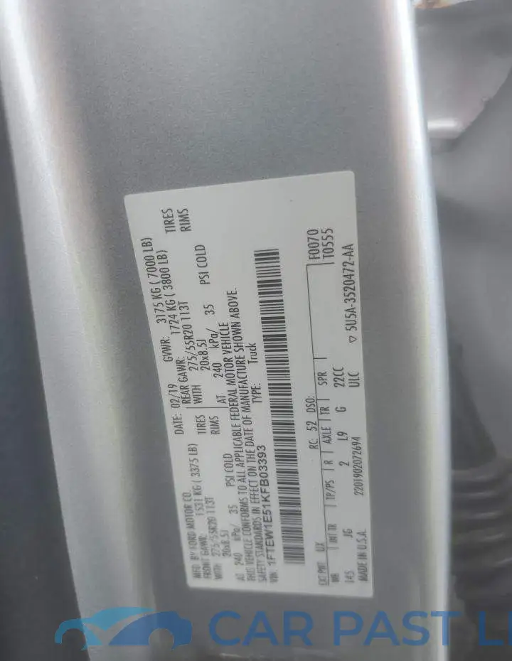 1FTEW1E51KFB03393# 12