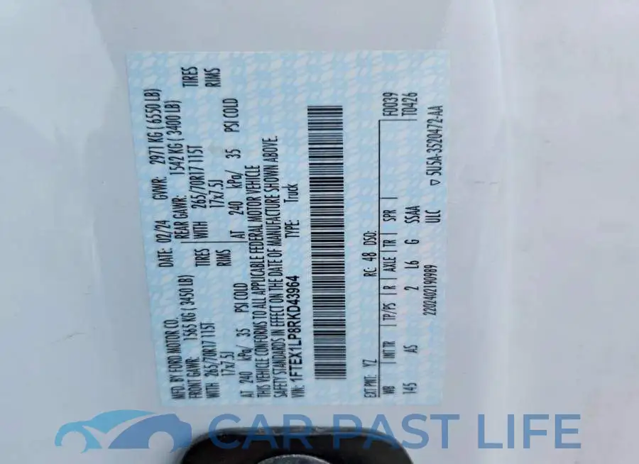 1FTEX1LP8RKD43964# 12
