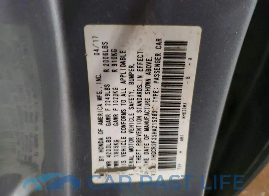 1HGCR2F35HA215283# 12