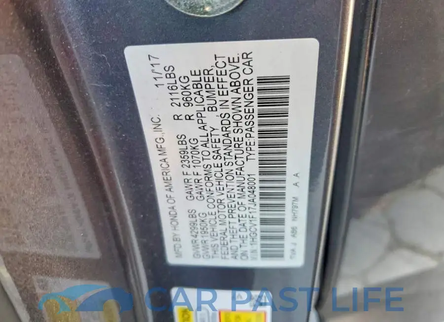 1HGCV1F17JA048001# 12