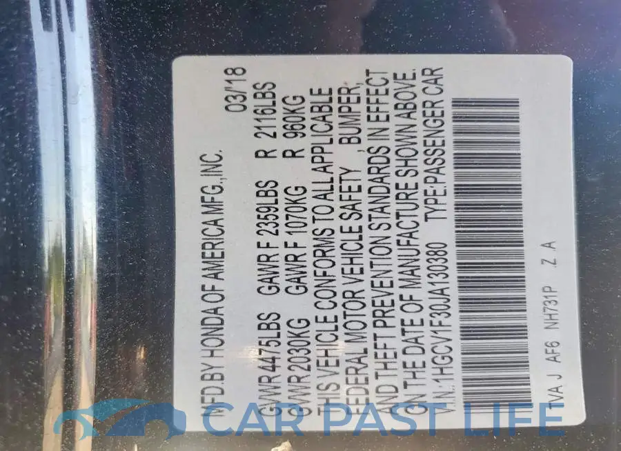 1HGCV1F30JA130380# 12