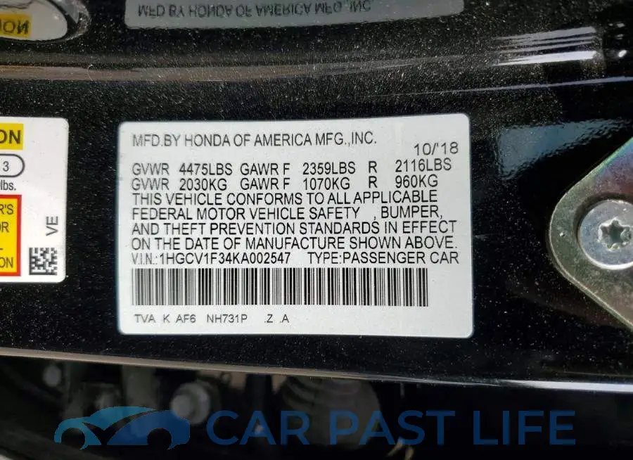 1HGCV1F34KA002547# 12