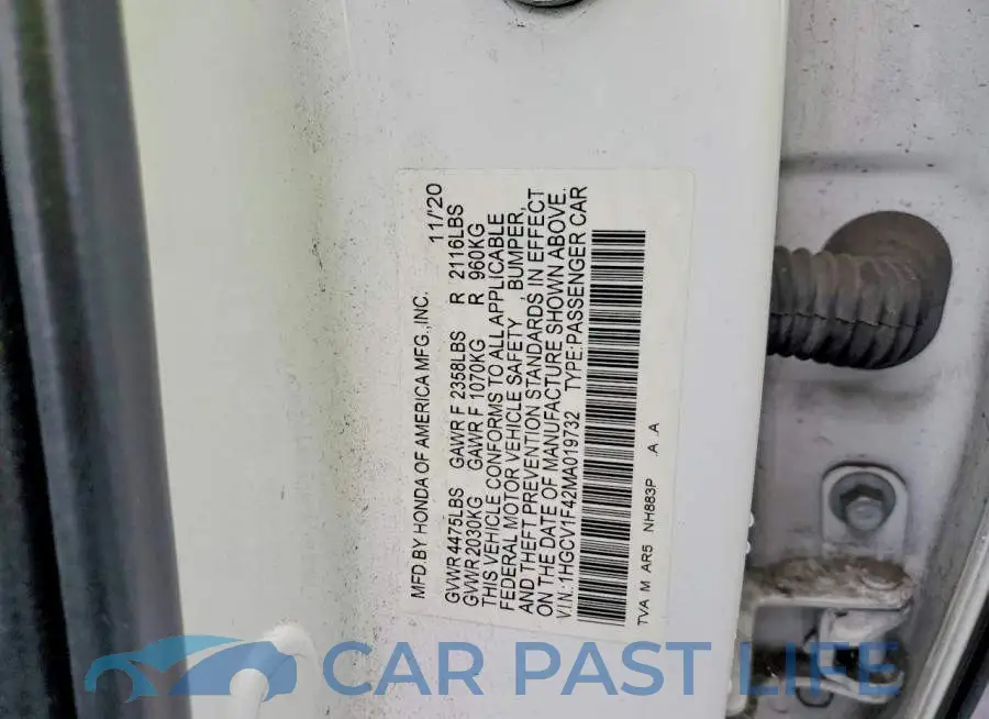 1HGCV1F42MA019732# 12
