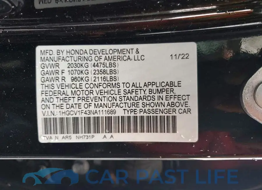 1HGCV1F43NA111689# 12