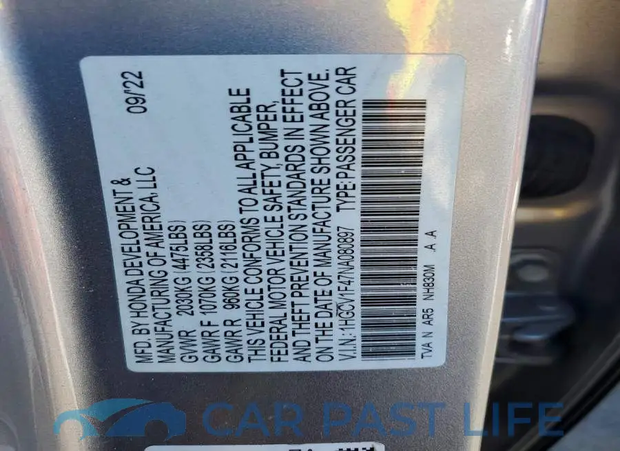 1HGCV1F47NA080897# 12