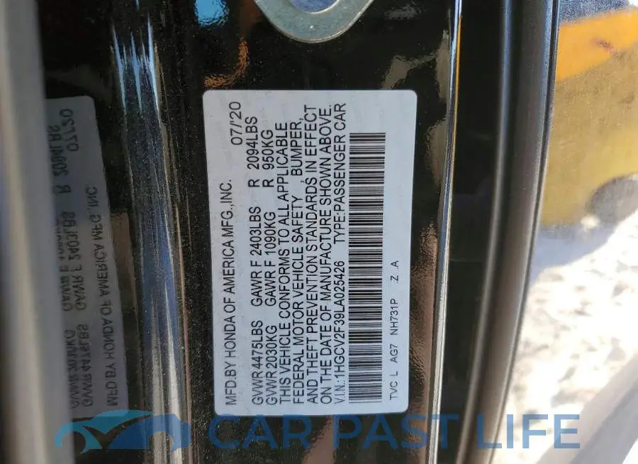 1HGCV2F39LA025426# 12