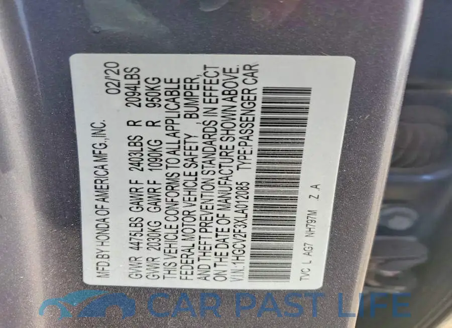 1HGCV2F3XLA012085# 13