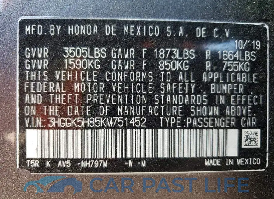 3HGGK5H85KM751452# 12