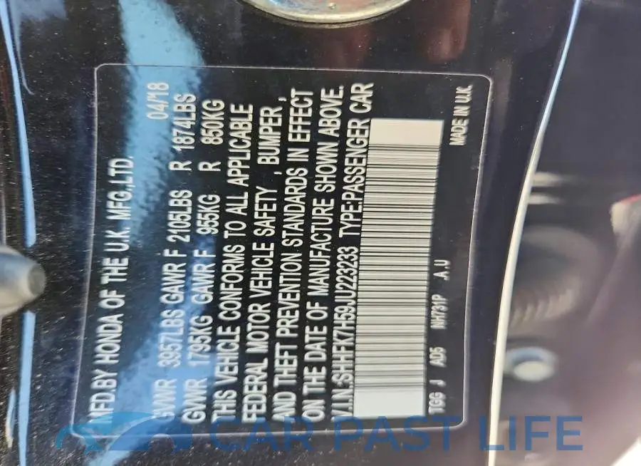 SHHFK7H59JU223233# 12