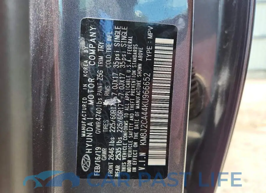 KM8J2CA44KU966652# 13