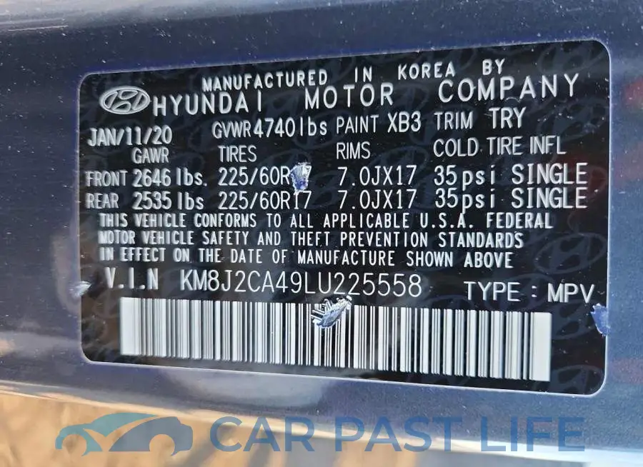 KM8J2CA49LU225558# 13