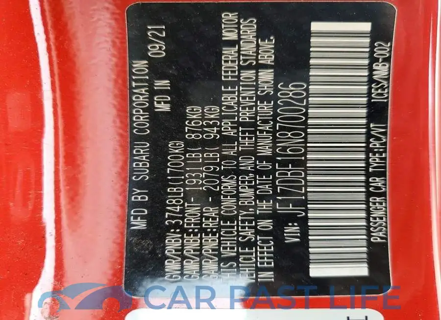 JF1ZDBF16N8700286# 13